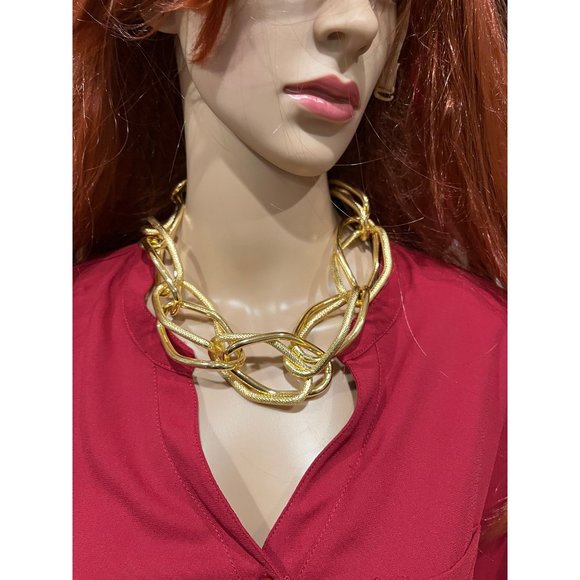 Chunky gold necklace choker Link big chain curb gold bold statement oversized - Picture 2 of 3